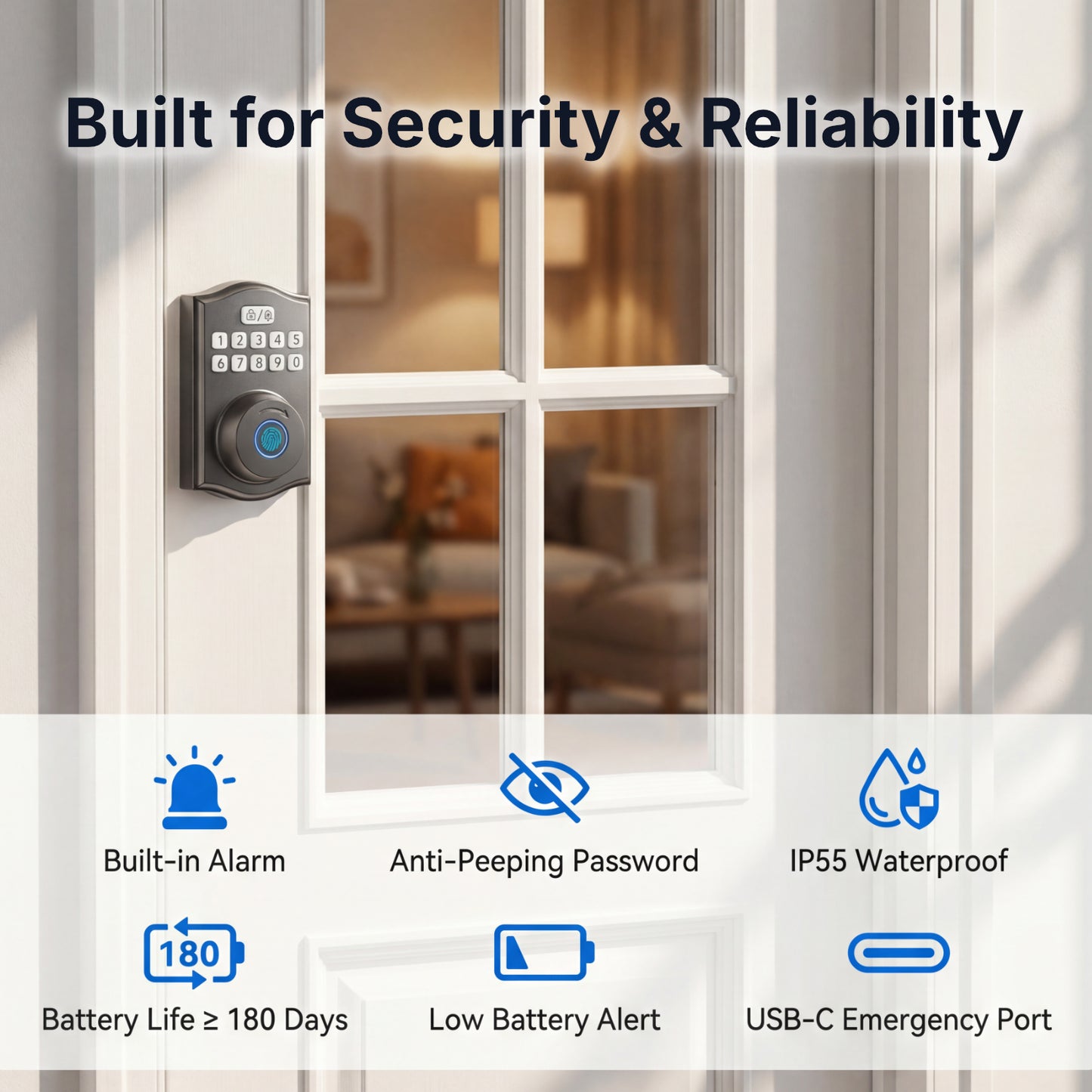 RUIKANG Y78 WiFi Fingerprint Keyless Entry Deadbolt with Auto-Lock & App Remote