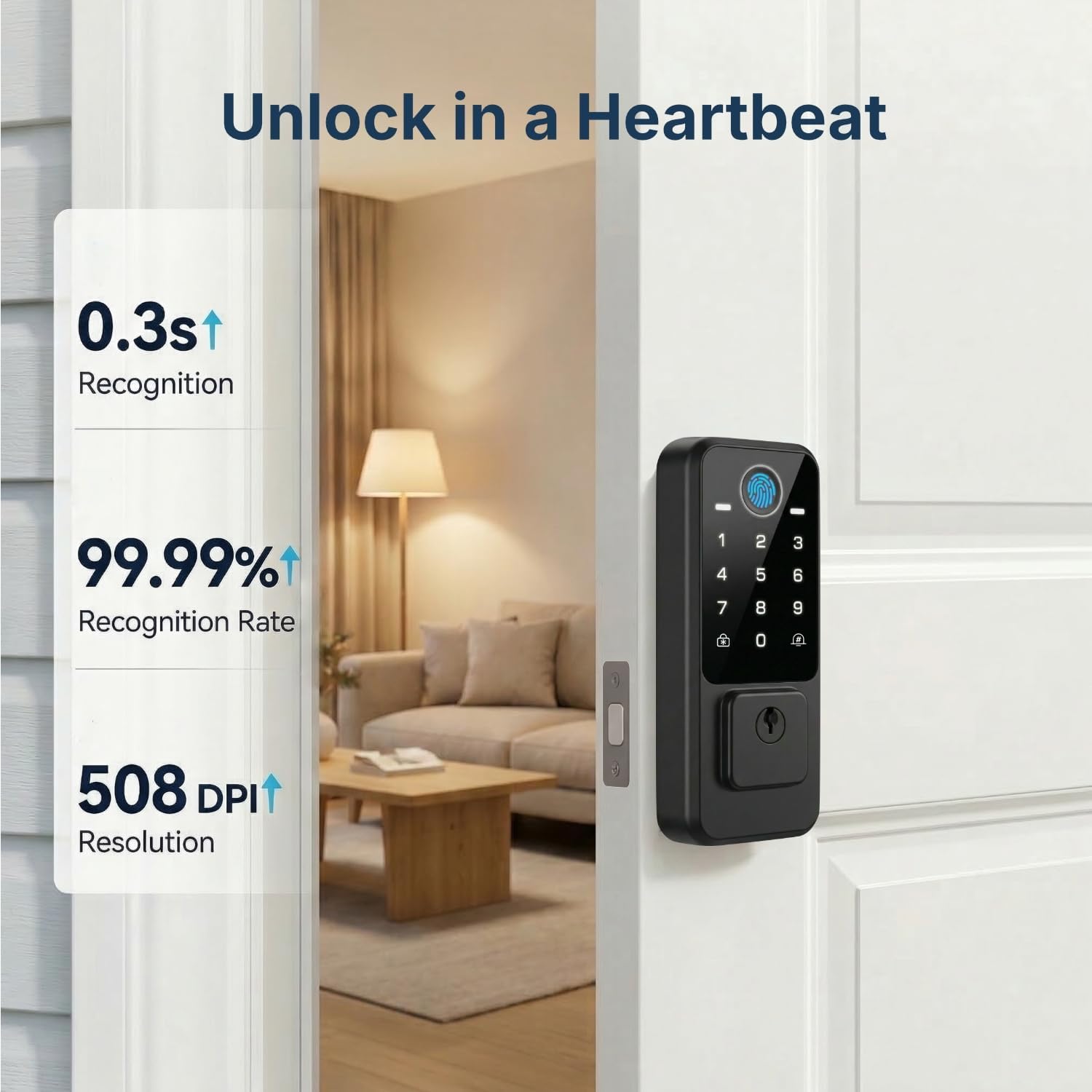 WiFi Fingerprint Deadbolt with Keyless Entry & Touchscreen – Auto-Lock, App Control for Front Door – RUIKANG RA-9