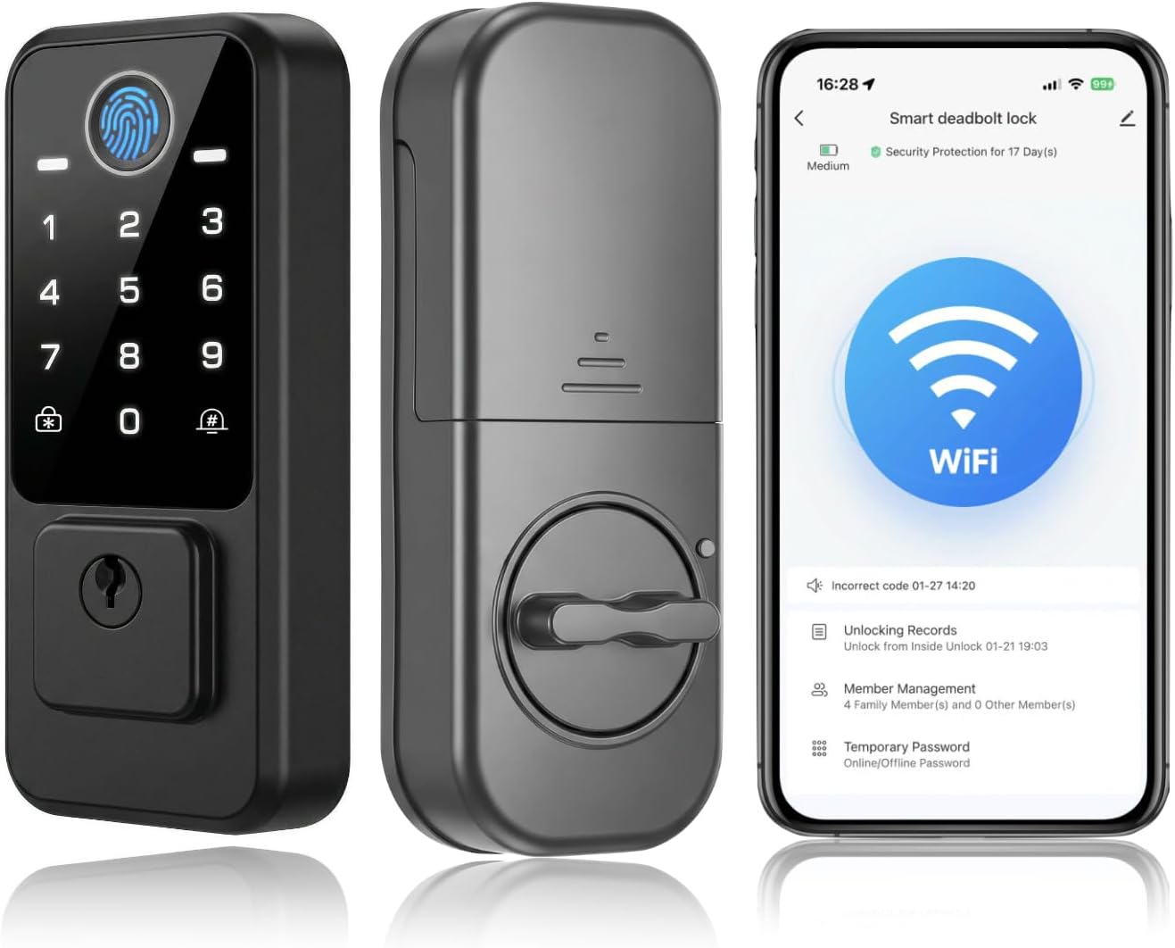WiFi Fingerprint Deadbolt with Keyless Entry & Touchscreen – Auto-Lock, App Control for Front Door – RUIKANG RA-9