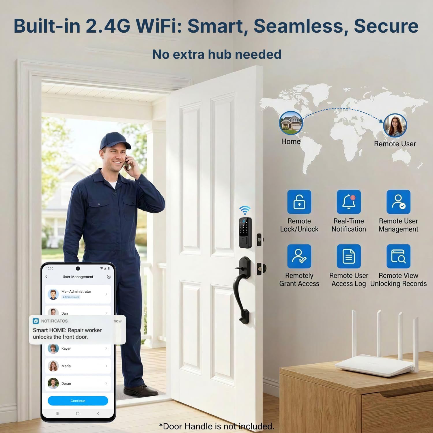 WiFi Fingerprint Deadbolt with Keyless Entry & Touchscreen – Auto-Lock, App Control for Front Door – RUIKANG RA-9
