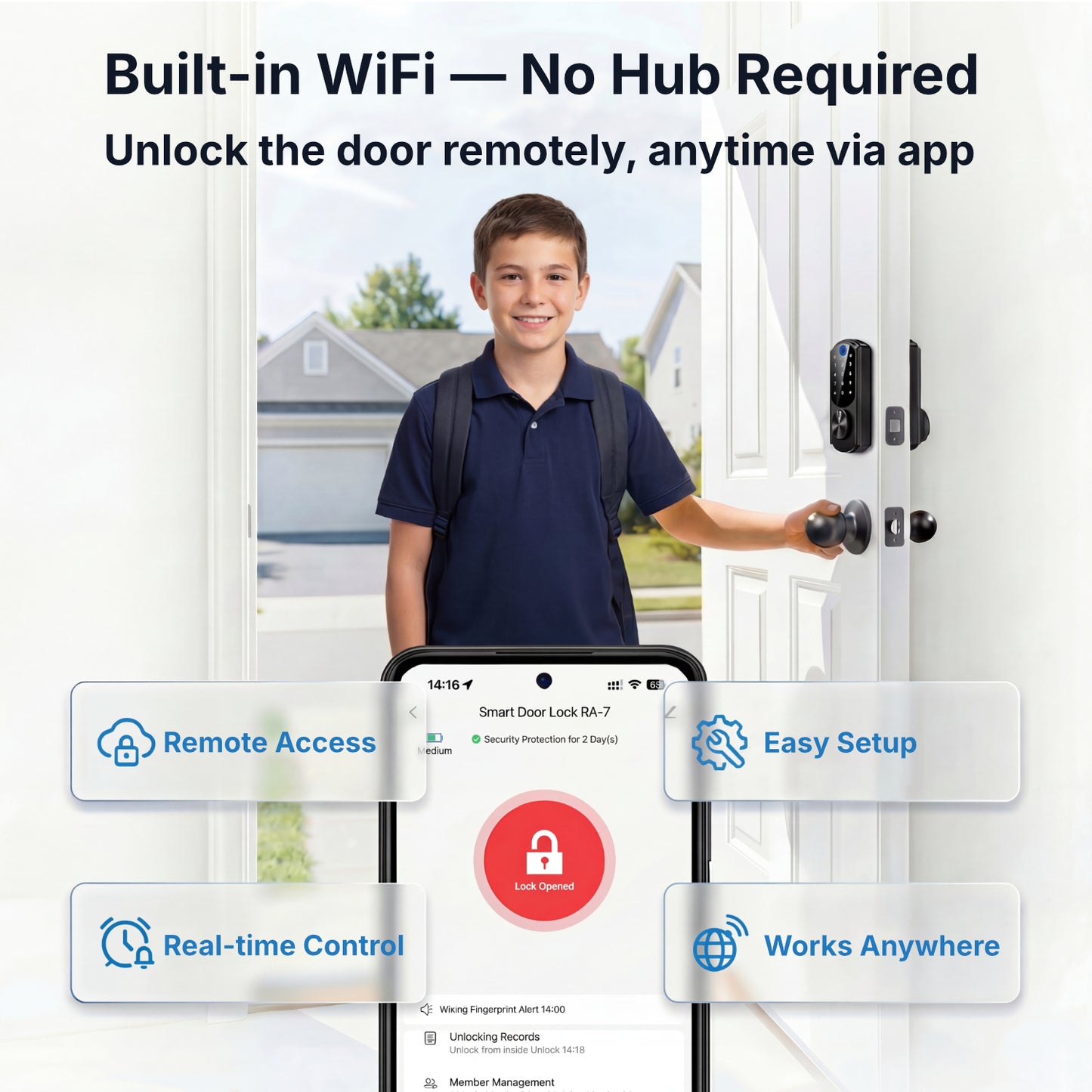 RUIKANG RA-7 WiFi Fingerprint Smart Lock with Keyless Entry Deadbolt – Auto-Lock & App Remote for Front Door