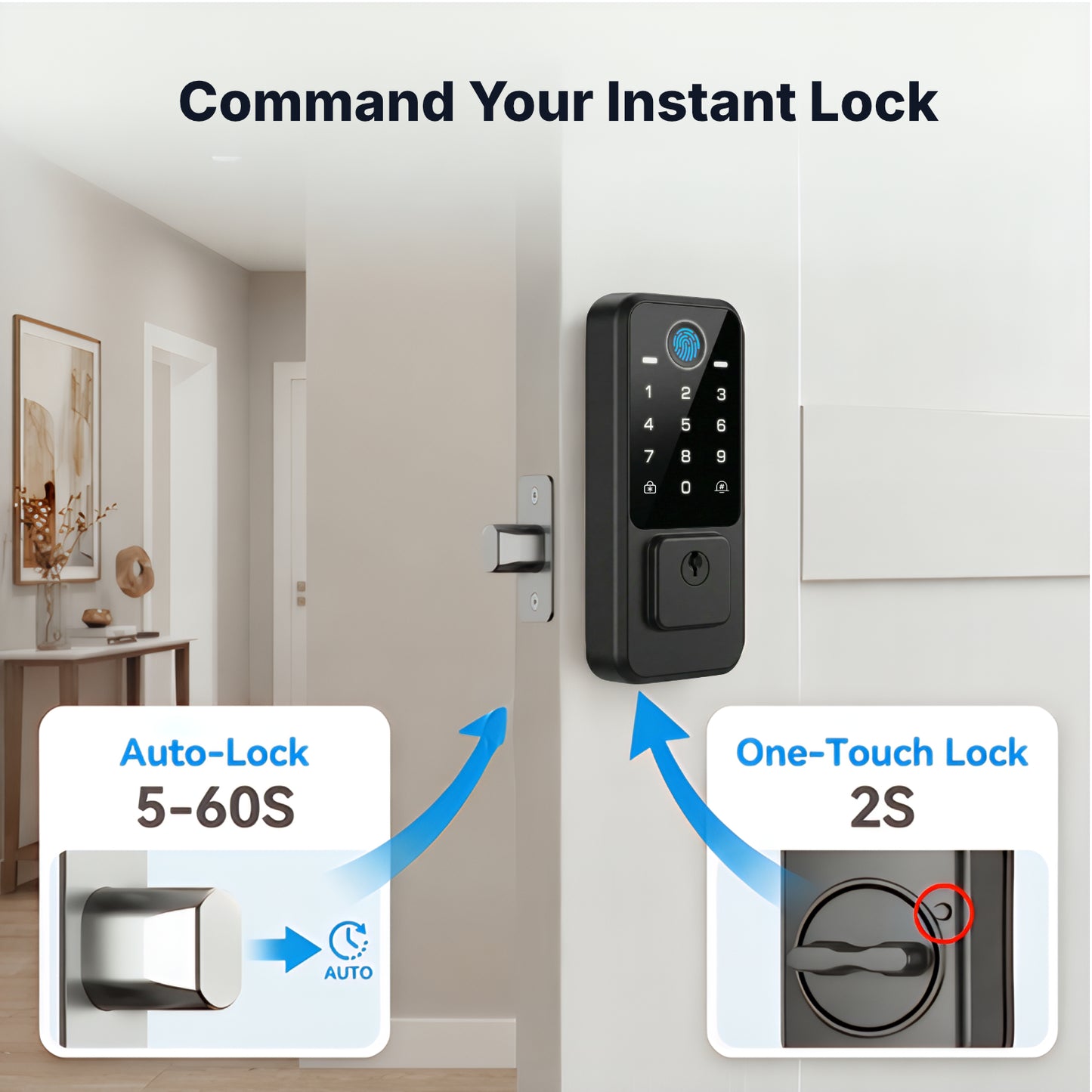 RUIKANG RA-9 WiFi Fingerprint Deadbolt with Keyless Entry & Touchscreen – Auto-Lock, App Control for Front Door